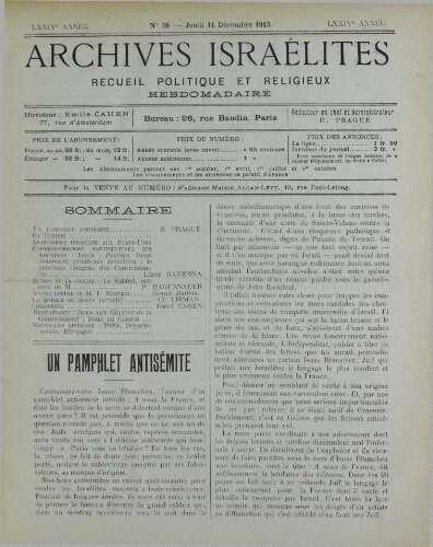 Archives israélites de France. Vol.74 N°50 (11 déc. 1913)